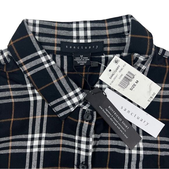 New Sanctuary Men Black Plaid Shirt Casual Classic Long Sleeve Button Down US M - Picture 6 of 13